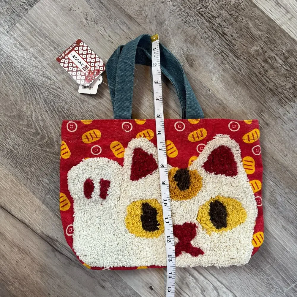 NWT Pokomoko Manekineko Lucky Cat Punch Needle Tote Bag Japanese Shanti